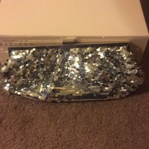 Silver sequin clutch